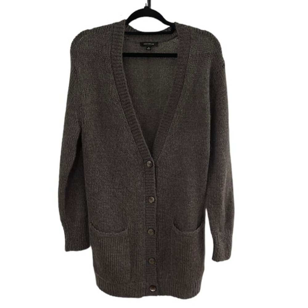 Ann Taylor Women’s Mohair Blend Open Front Cadigan Front Pockets Grey Size M